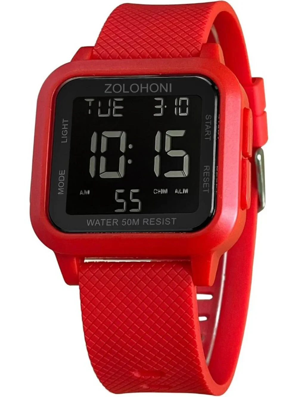 Men's Red Black Analog Quartz Stainless Steel Waterproof Square Digital Watch